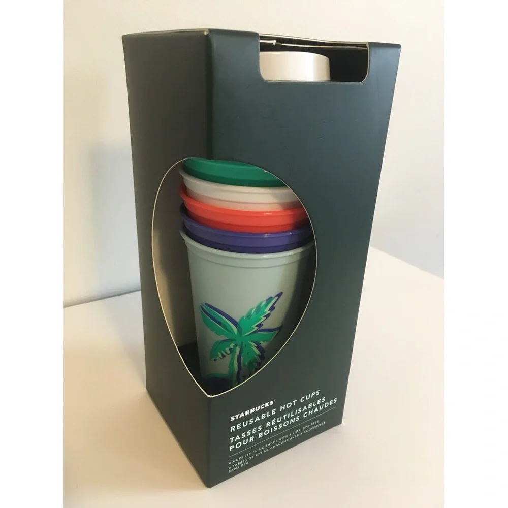 NIB Starbucks Reusable Tropical Theme Hot Cup Set - Picture 2 of 4